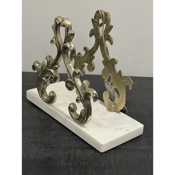 Made In India Ornate Gold Napkin Holder White Faux Marble Base Kitchen Decor - Picture 10 of 12